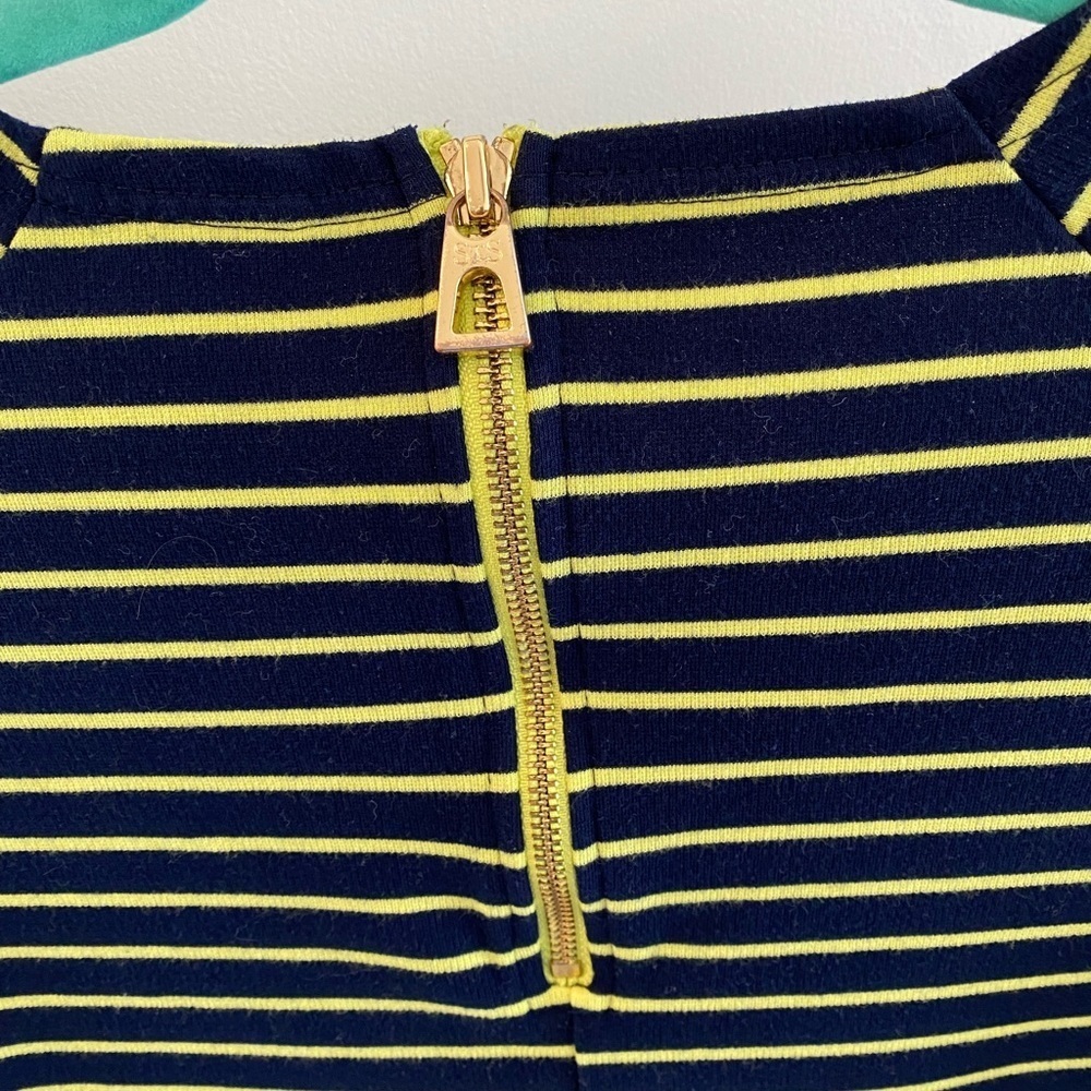 Sail to Sable Navy & Yellow-Green Striped T-Shirt Dress, Easy Chic, Size M - Picture 4 of 4